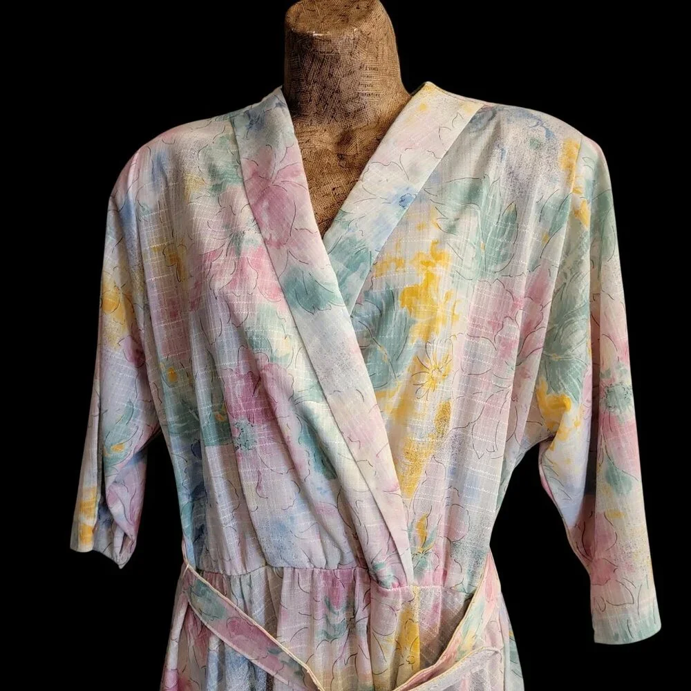 CG II | Dresses | Vtg 8s90s Pastel Floral Wrap Top Dress With Belt 34 Sleeves